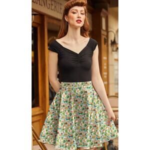 Retrolicious Cats & Plants Skater Skirt Pinup Eclectic NWT 1X 100% Cotton -Plus